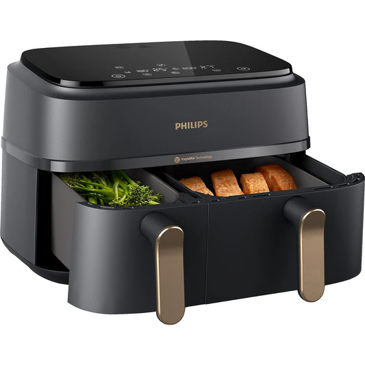 PHILIPS NA352/00 Airfryer 3000 Series Dual Basket 9L Kapazität (3L+6L) Heißluftfritteuse 2750 Watt Dunkelgrau/Kupfer
