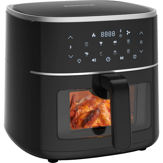 TOMONS Heißluftfritteuse 6L mit Sichtfenster Digitalem LED-Touchscreen, 8 in1 Programmen luftfritteuse hot air fryer 1500 Watt black
